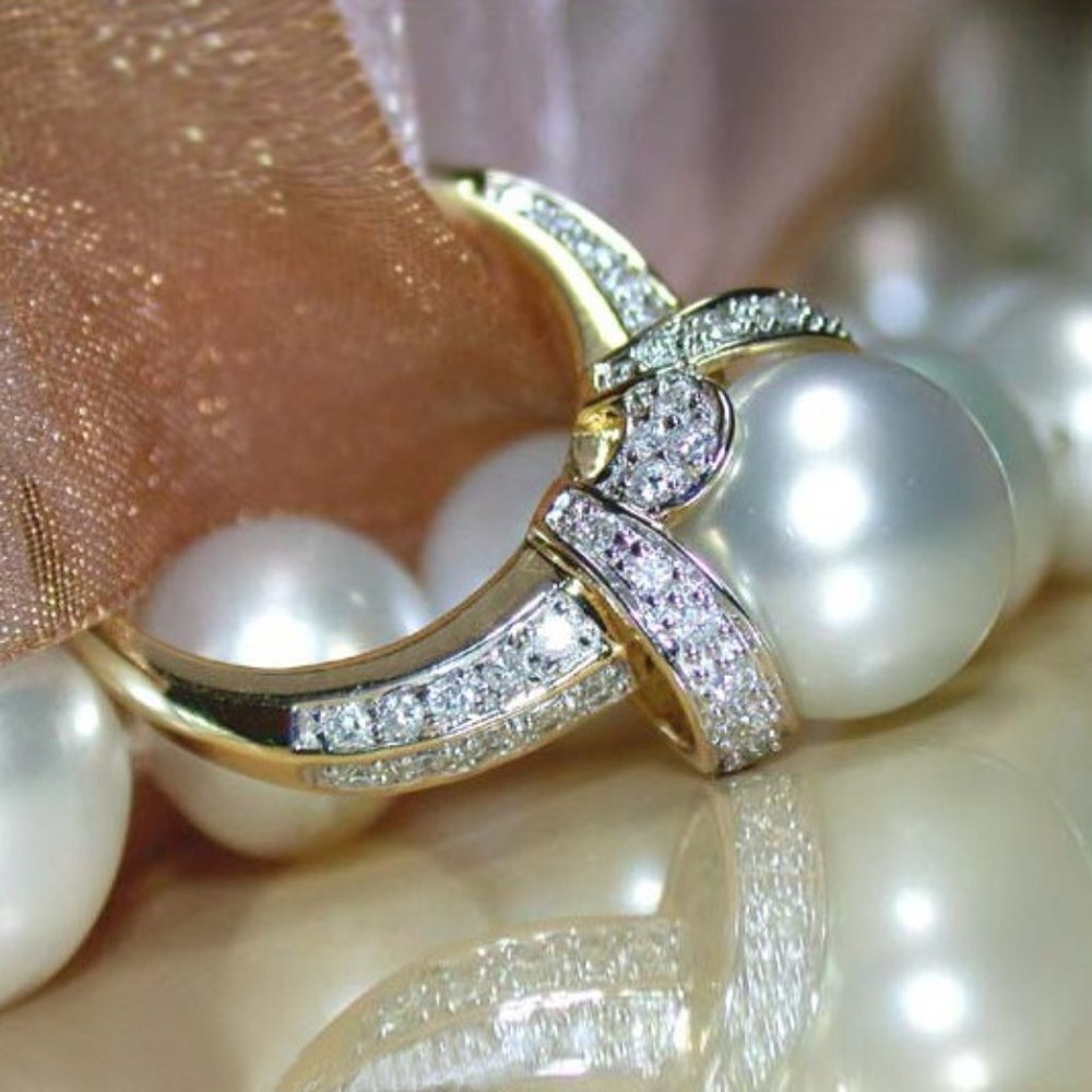 Noble Beautiful Carved Pearl Cubic Luxury Ring For Women, Marr9206 View 4